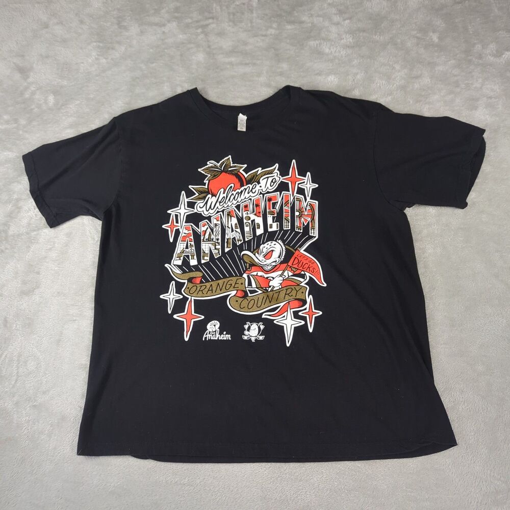 Anaheim Ducks Welcome To Anaheim Orange Country Black T-Shirt Men's XL